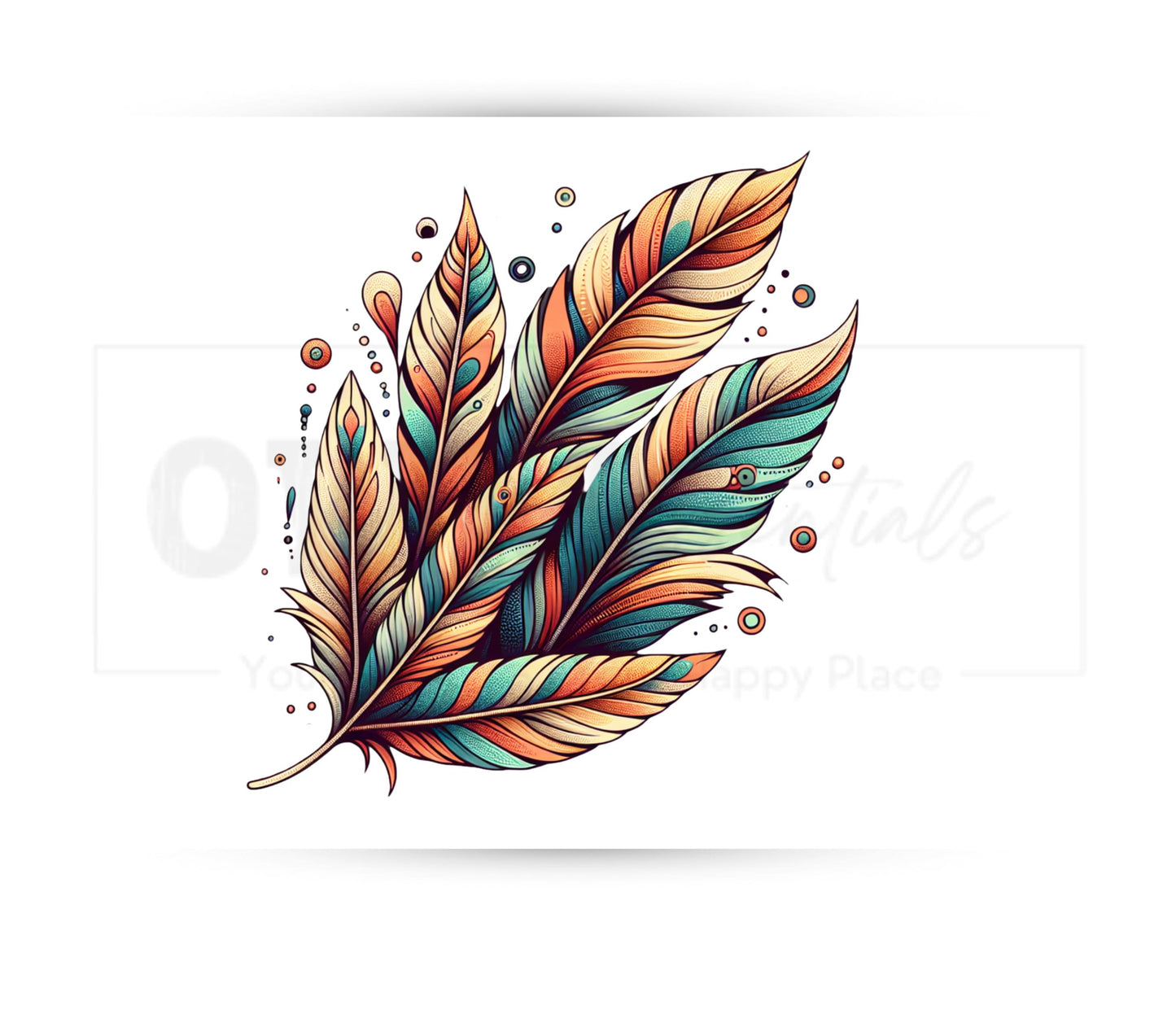 Boho Feathers 20 oz Skinny Tumbler Sublimation Design - PNG Instant  - DIGITAL DOWNLOAD
