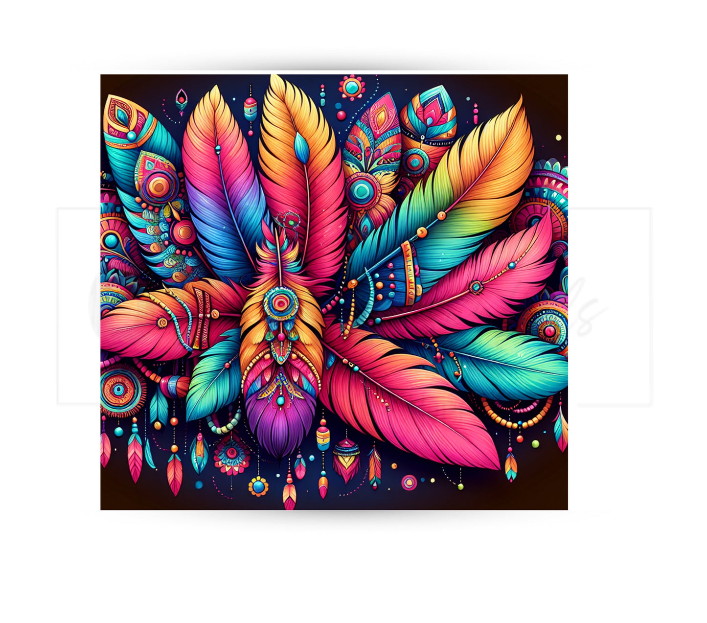 Boho Feathers 20 oz Skinny Tumbler Sublimation Design - PNG Instant  - DIGITAL DOWNLOAD