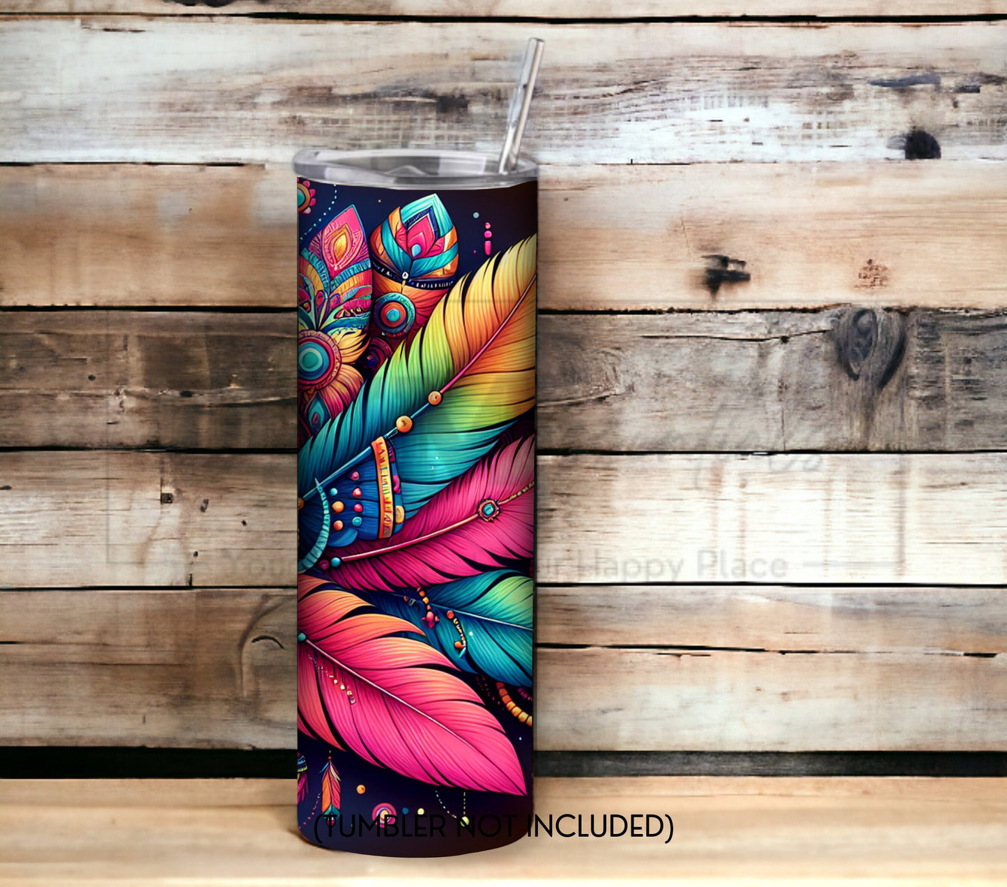Boho Feathers 20 oz Skinny Tumbler Sublimation Design - PNG Instant  - DIGITAL DOWNLOAD