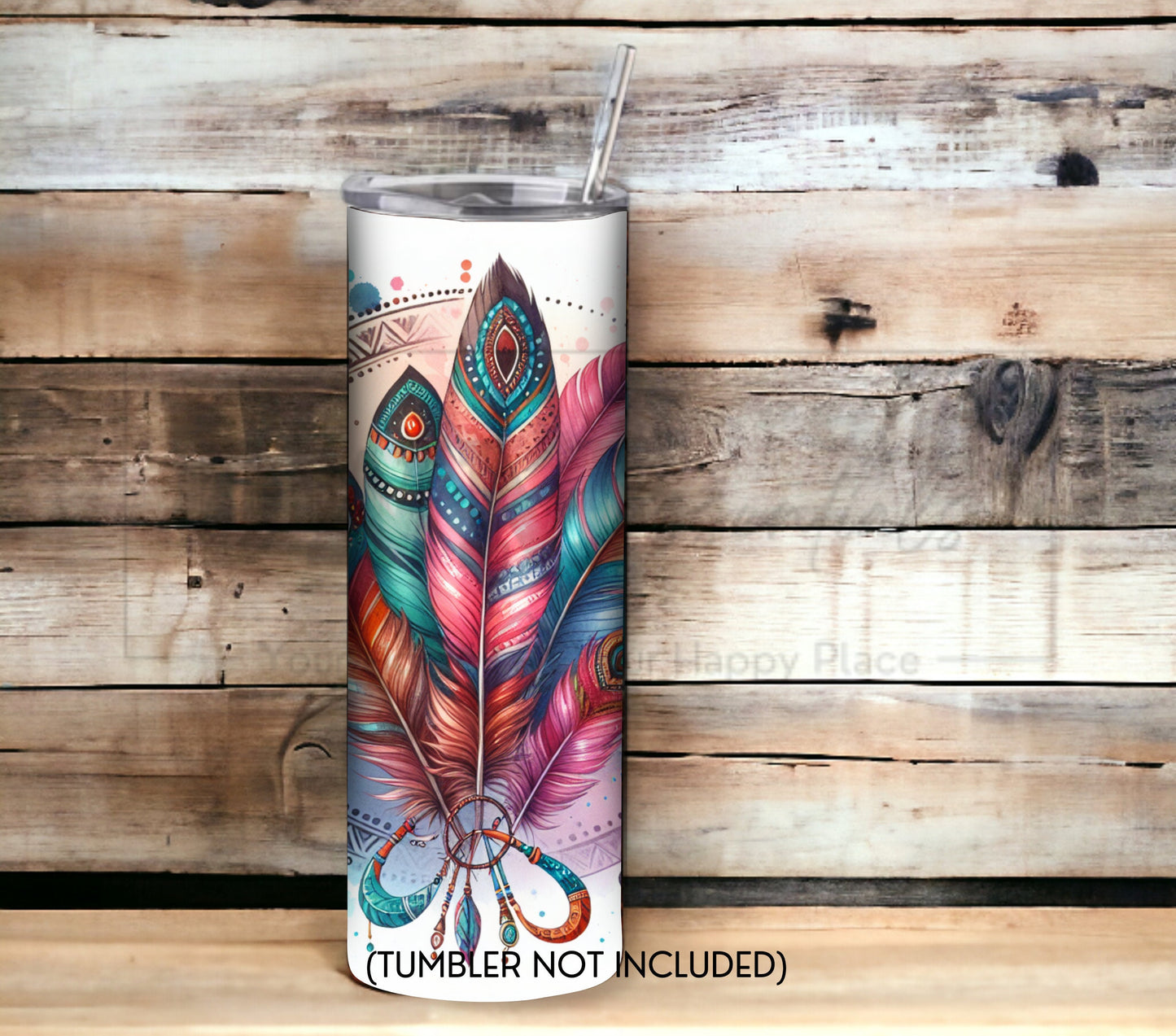 Boho Feathers 20 oz Skinny Tumbler Sublimation Design - PNG Instant  - DIGITAL DOWNLOAD