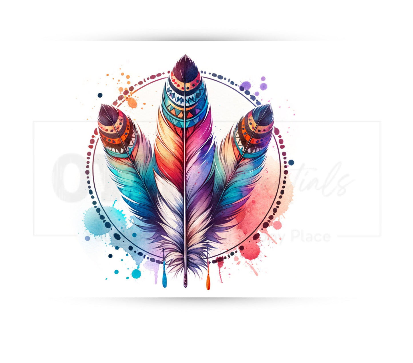 Boho Feathers 20 oz Skinny Tumbler Sublimation Design - PNG Instant  - DIGITAL DOWNLOAD