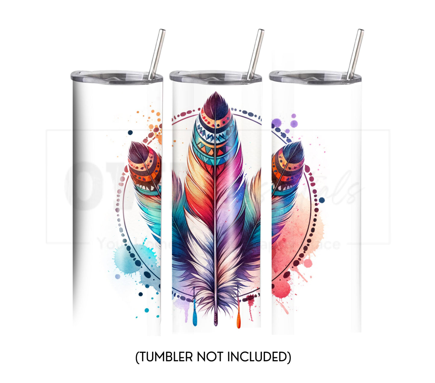 Boho Feathers 20 oz Skinny Tumbler Sublimation Design - PNG Instant  - DIGITAL DOWNLOAD
