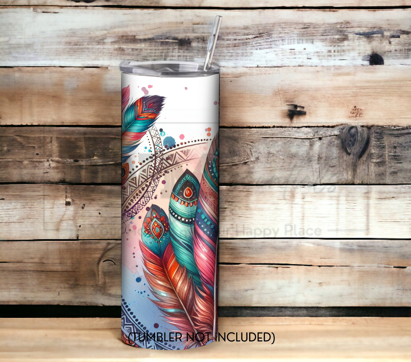 Boho Feathers 20 oz Skinny Tumbler Sublimation Design - PNG Instant  - DIGITAL DOWNLOAD