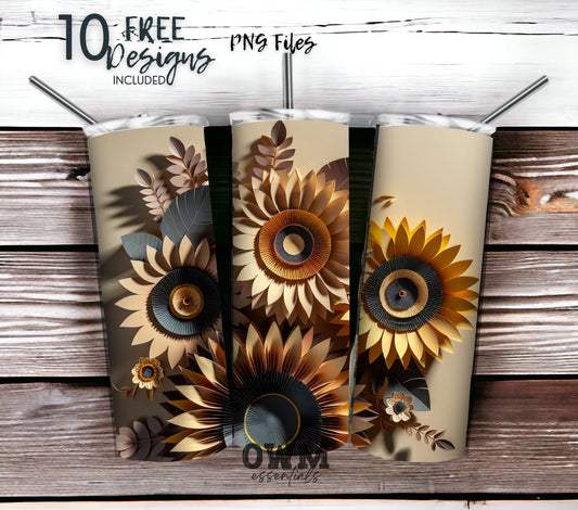 Sunflower 20 oz Skinny Tumbler Sublimation Design - PNG Instant  - DIGITAL DOWNLOAD