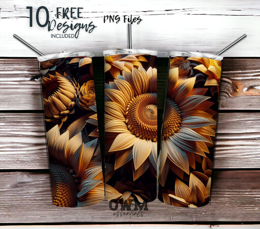 Sunflower 20 oz Skinny Tumbler Sublimation Design - PNG Instant  - DIGITAL DOWNLOAD