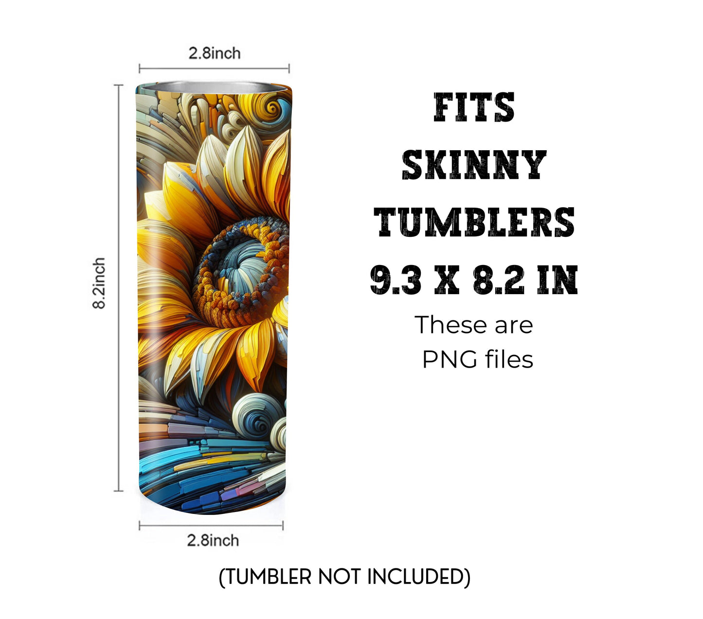 Sunflower Art 20 oz Skinny Tumbler Sublimation Design - PNG Instant  - DIGITAL DOWNLOAD