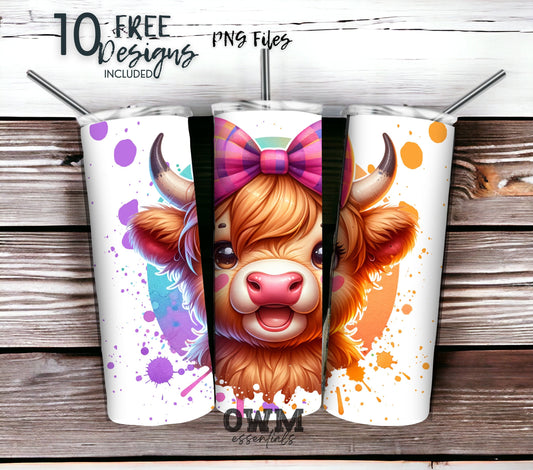 Cute Highland Cow 20 oz Skinny Tumbler Sublimation Design - PNG Instant  - DIGITAL DOWNLOAD