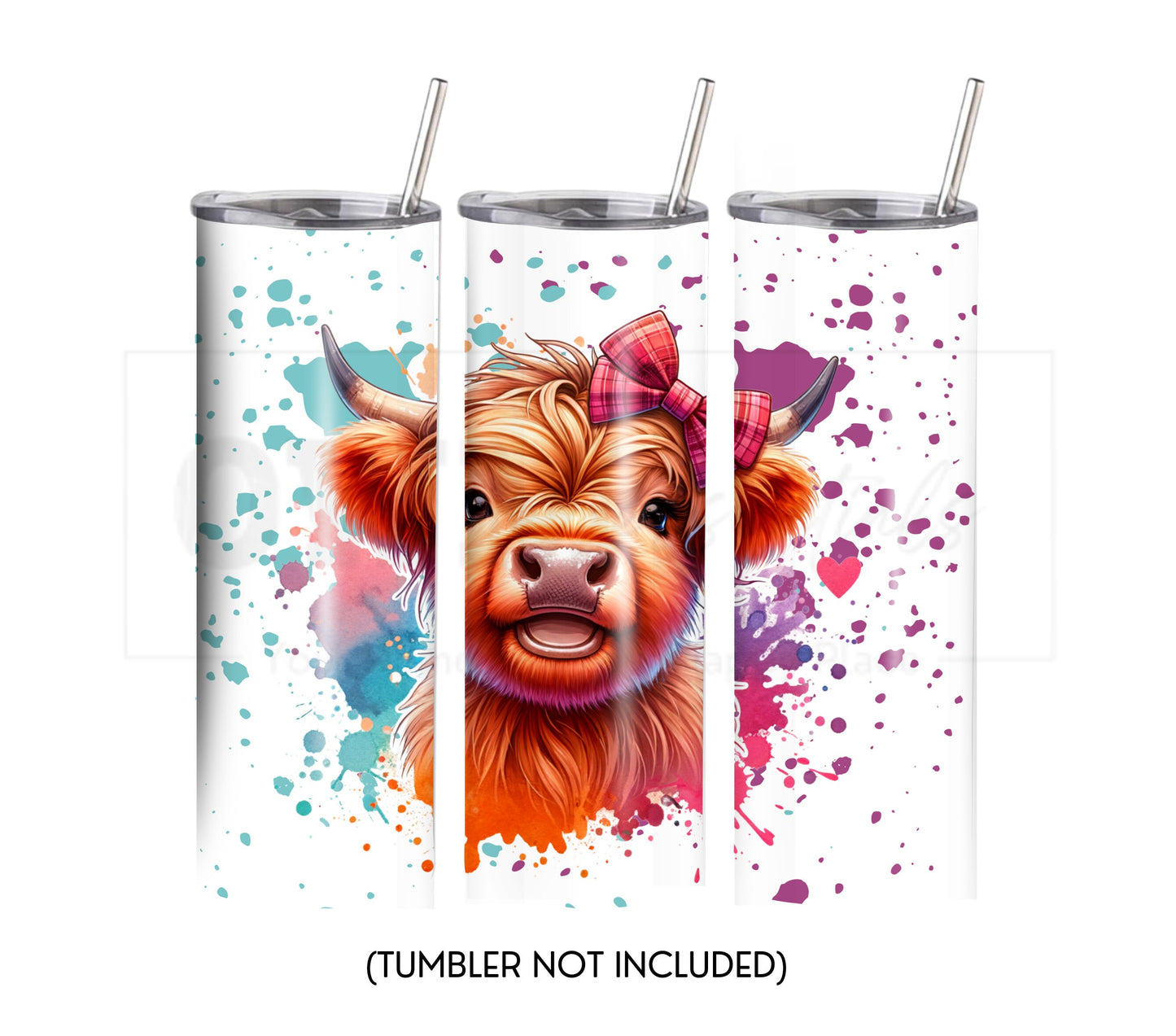 Cute Highland Cow 20 oz Skinny Tumbler Sublimation Design - PNG Instant  - DIGITAL DOWNLOAD