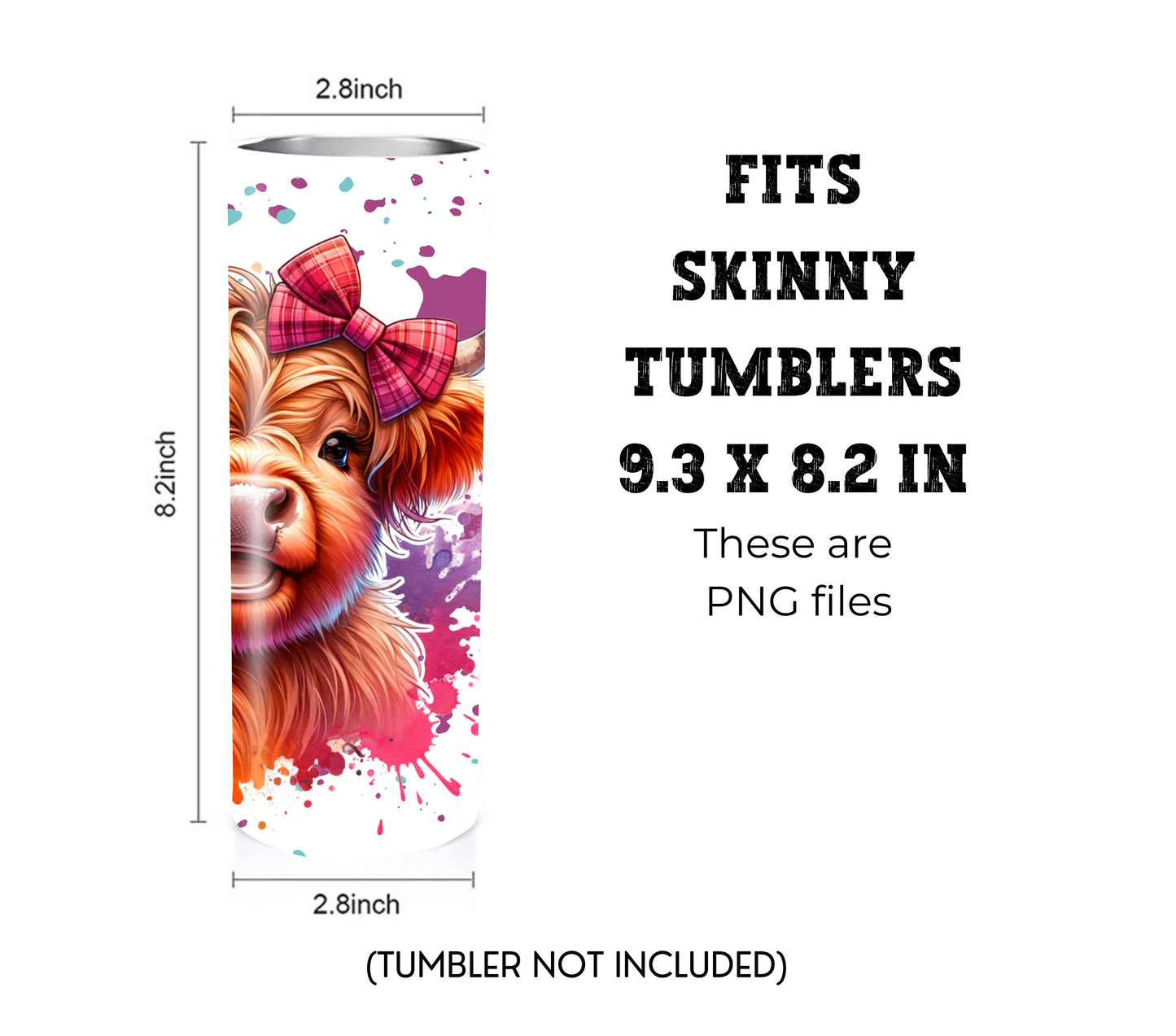 Cute Highland Cow 20 oz Skinny Tumbler Sublimation Design - PNG Instant  - DIGITAL DOWNLOAD