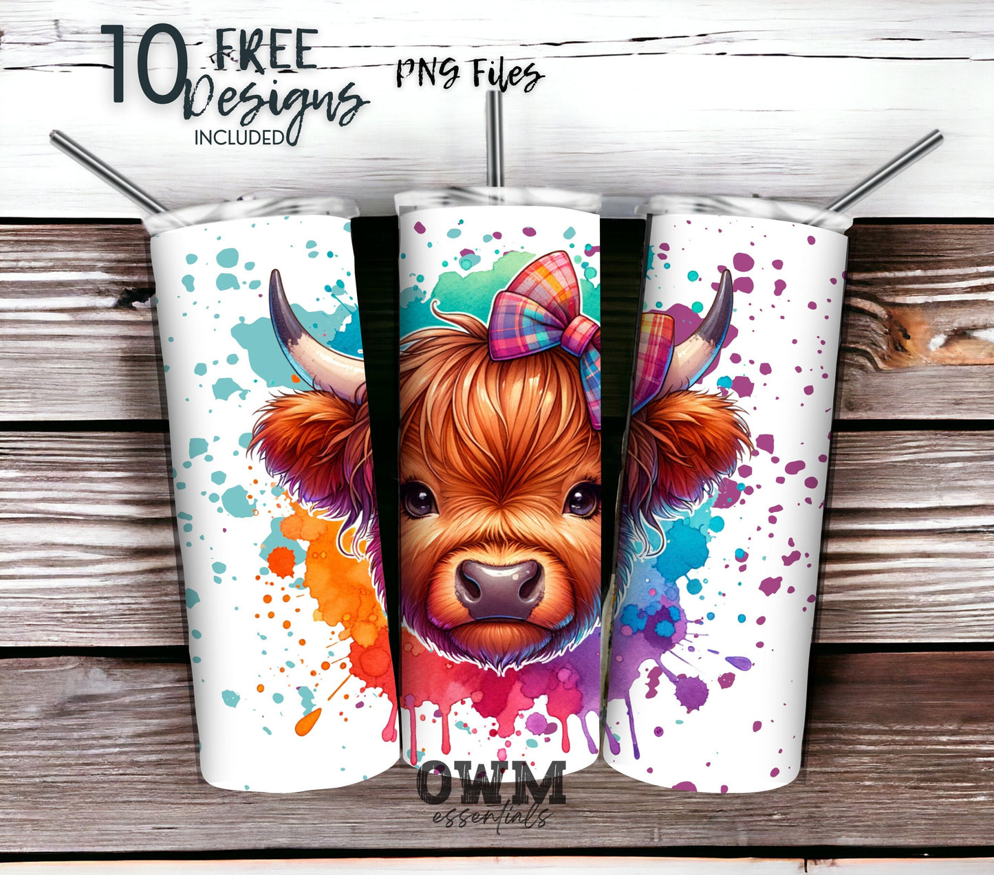 Cute Highland Cow 20 oz Skinny Tumbler Sublimation Design - PNG Instant  - DIGITAL DOWNLOAD