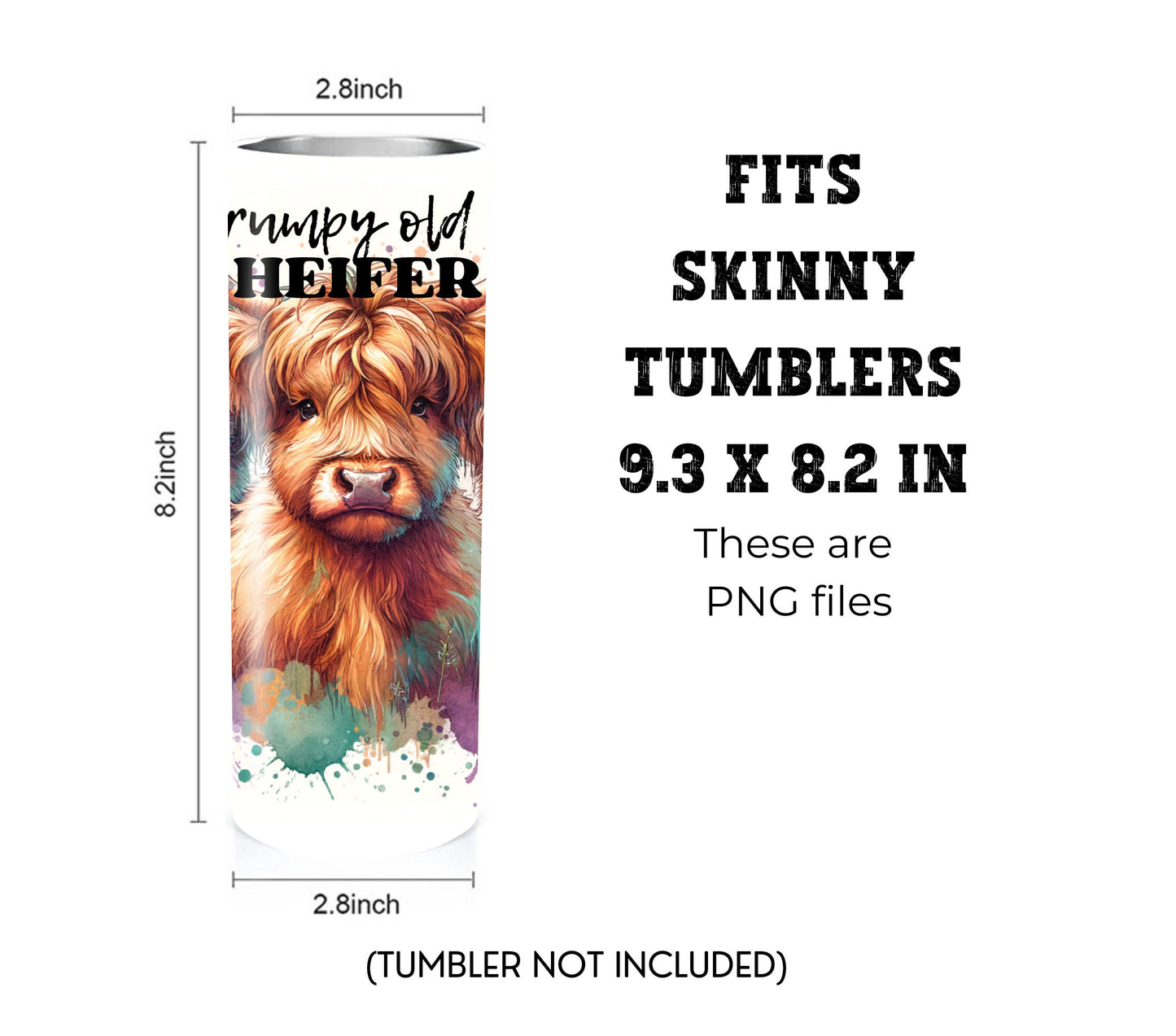 Grumpy Highland Cow 20 oz Skinny Tumbler Sublimation Design - PNG Instant  - DIGITAL DOWNLOAD
