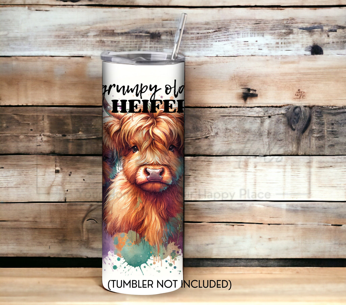 Grumpy Highland Cow 20 oz Skinny Tumbler Sublimation Design - PNG Instant  - DIGITAL DOWNLOAD