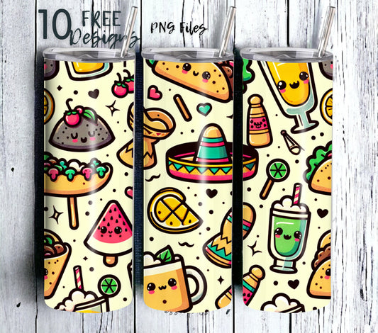 Tacos and Tequila Cinco De Mayo 20 oz Skinny Tumbler Sublimation Design - PNG Instant  - DIGITAL DOWNLOAD