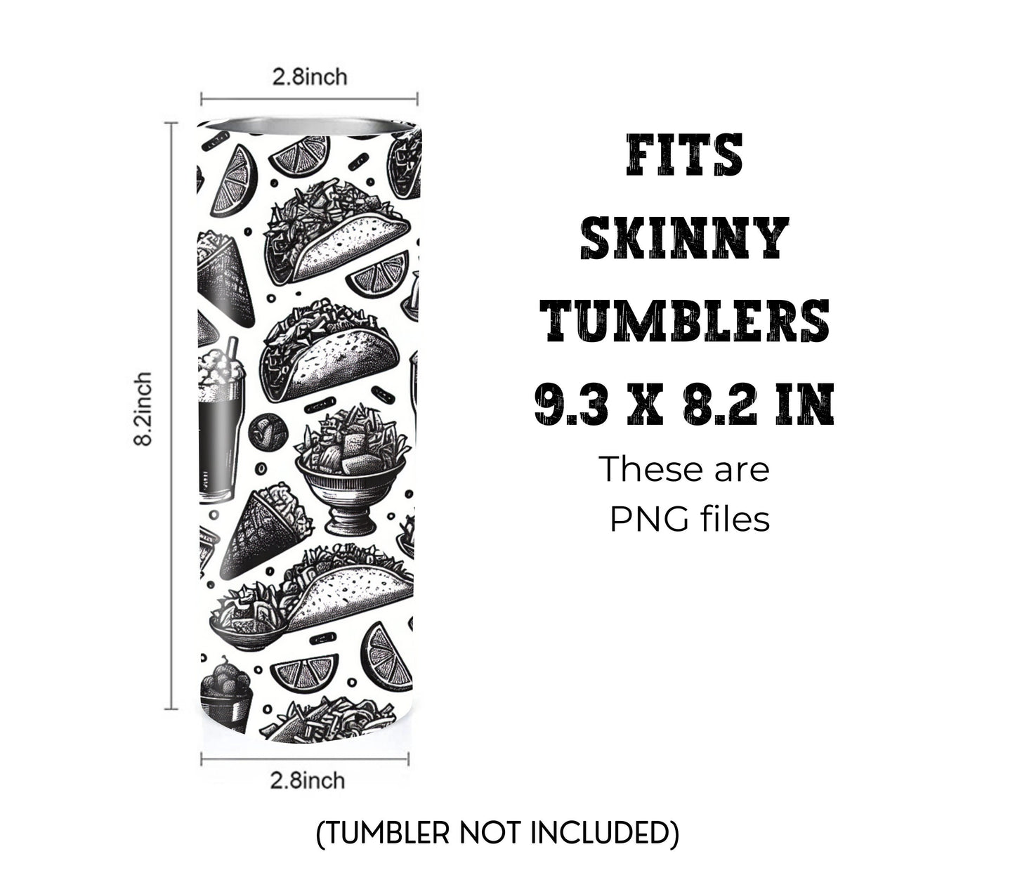 Tacos and Tequila Cinco De Mayo 20 oz Skinny Tumbler Sublimation Design - PNG Instant  - DIGITAL DOWNLOAD