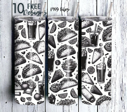 Tacos and Tequila Cinco De Mayo 20 oz Skinny Tumbler Sublimation Design - PNG Instant  - DIGITAL DOWNLOAD