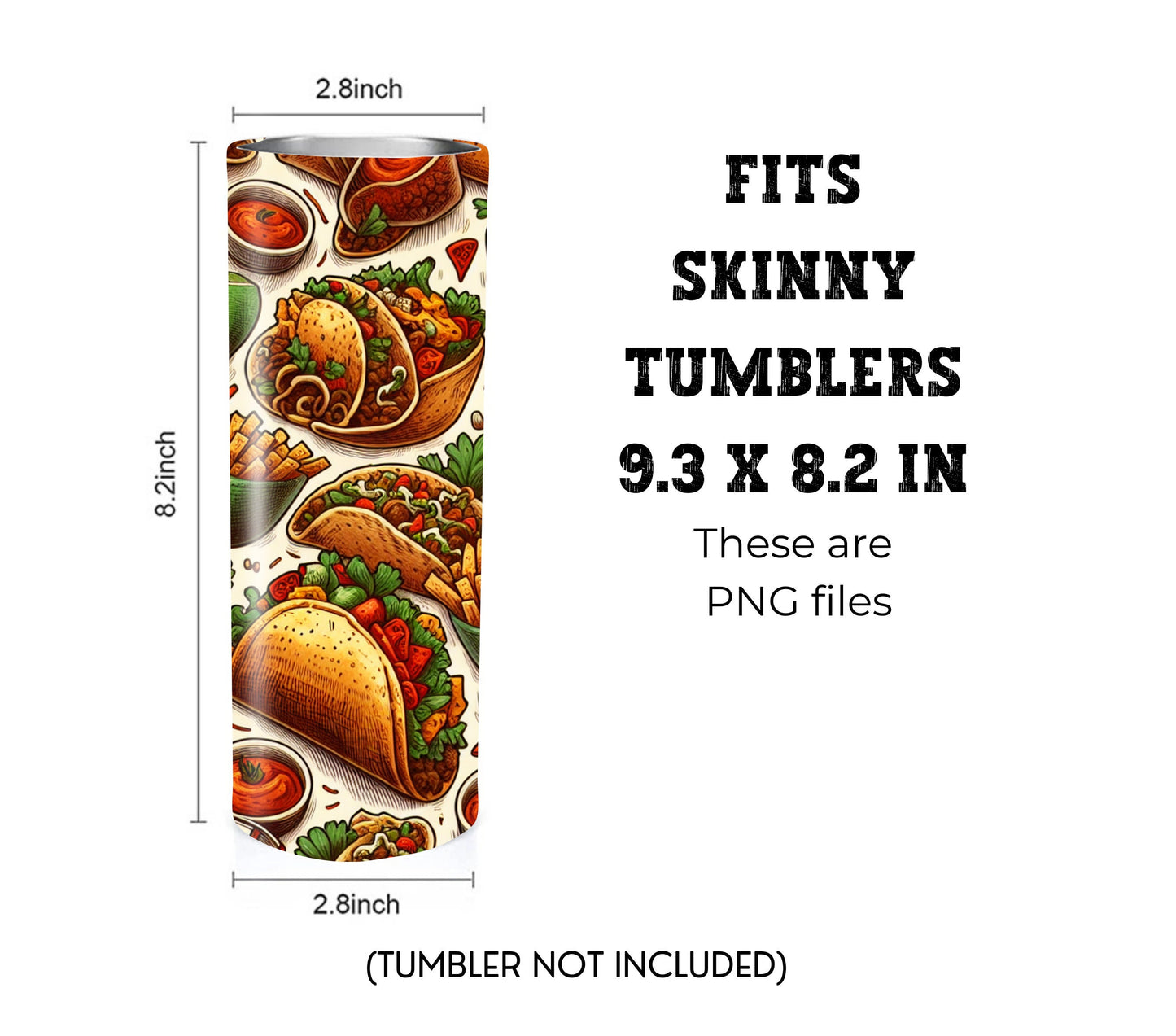 Tacos and Tequila Cinco De Mayo 20 oz Skinny Tumbler Sublimation Design - PNG Instant  - DIGITAL DOWNLOAD