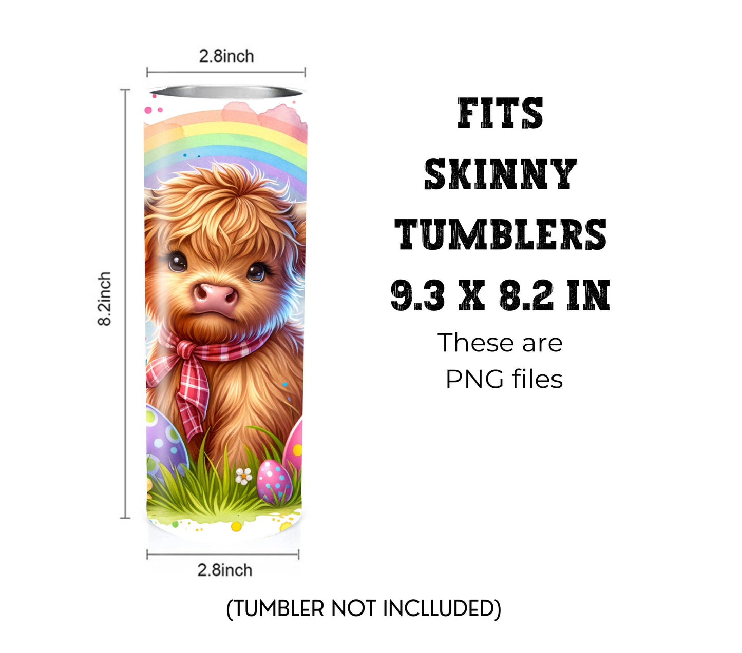 Highland Cow Easter Rainbow 20 oz Skinny Tumbler Sublimation Design - PNG Instant  - DIGITAL DOWNLOAD