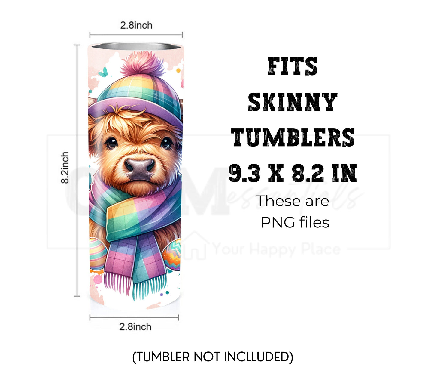Highland Cow Easter 20 oz Skinny Tumbler Sublimation Design - PNG Instant  - DIGITAL DOWNLOAD