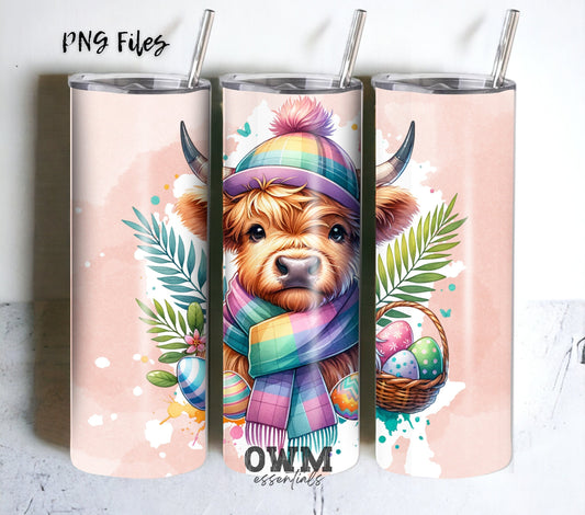 Highland Cow Easter 20 oz Skinny Tumbler Sublimation Design - PNG Instant  - DIGITAL DOWNLOAD