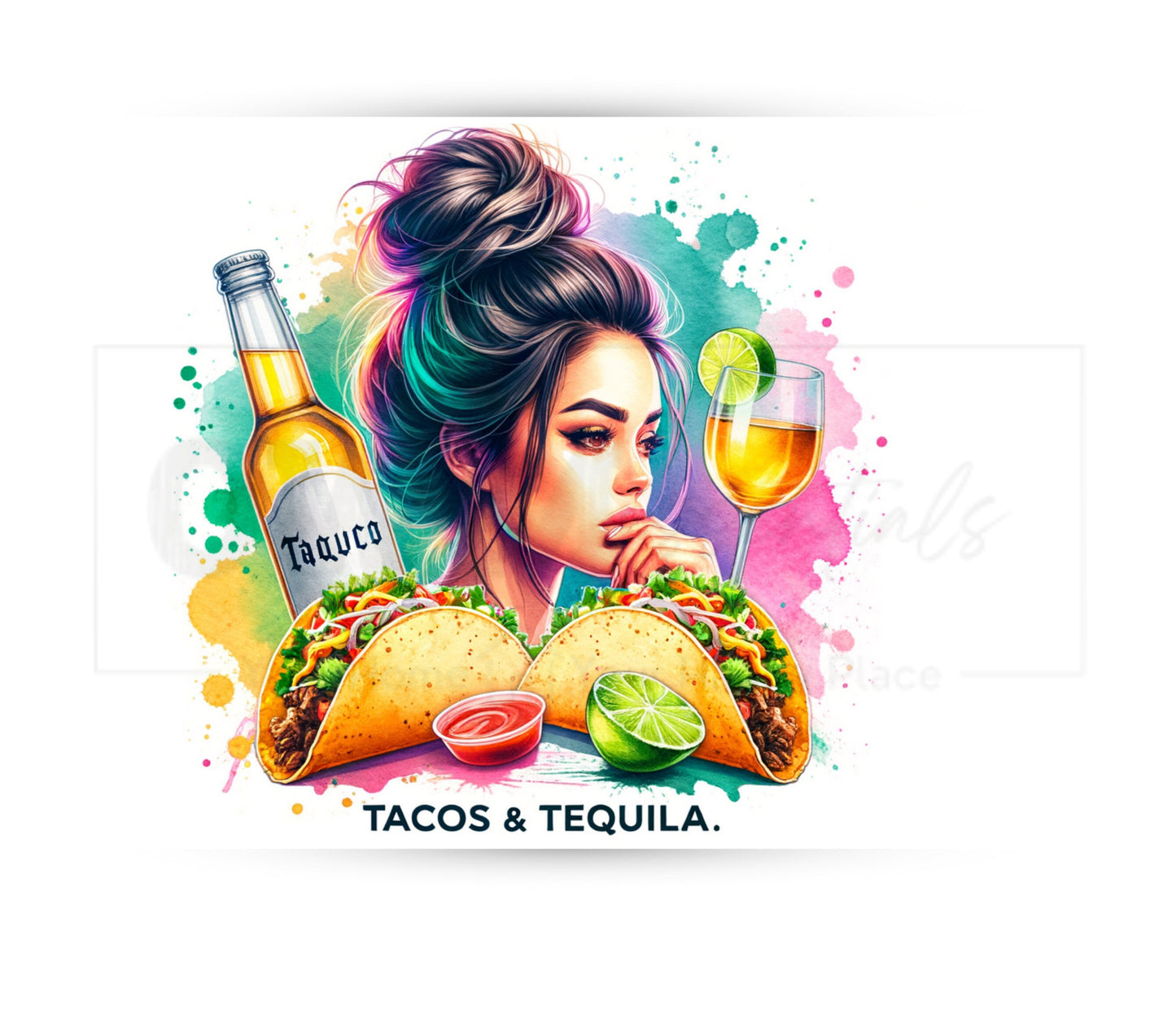Tacos and Tequila Cinco De Mayo 20 oz Skinny Tumbler Sublimation Design - PNG Instant  - DIGITAL DOWNLOAD