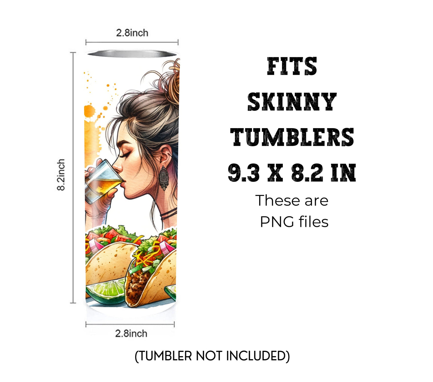 Tacos and Tequila Cinco De Mayo 20 oz Skinny Tumbler Sublimation Design - PNG Instant  - DIGITAL DOWNLOAD