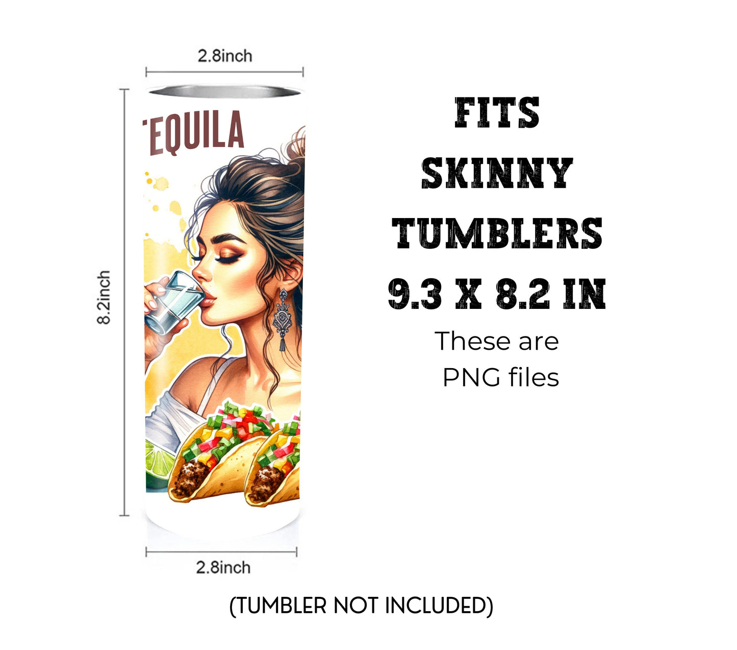 Tacos and Tequila Cinco De Mayo 20 oz Skinny Tumbler Sublimation Design - PNG Instant  - DIGITAL DOWNLOAD
