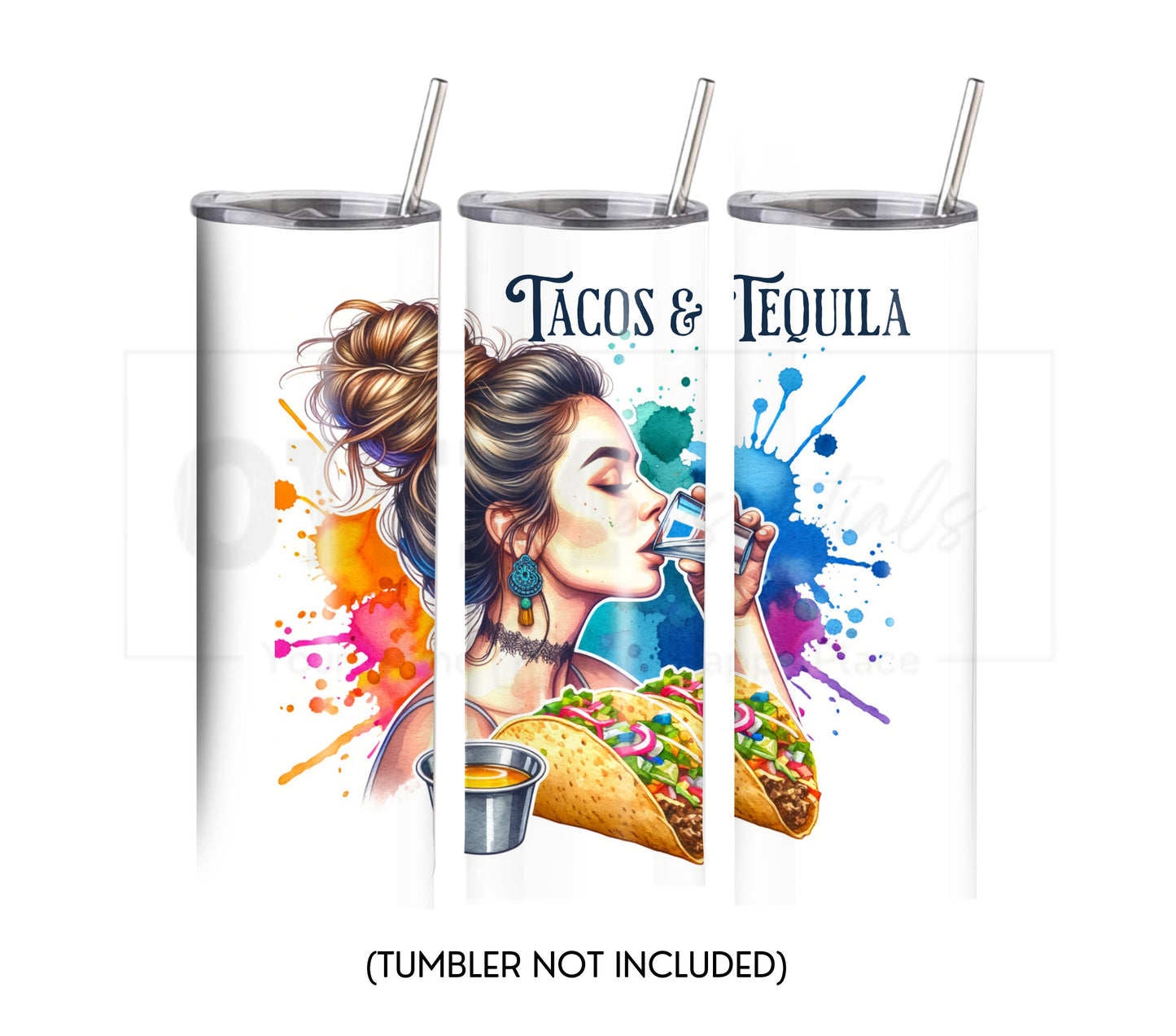 Tacos and Tequila Cinco De Mayo 20 oz Skinny Tumbler Sublimation Design - PNG Instant  - DIGITAL DOWNLOAD