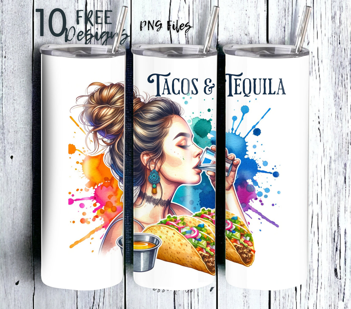 Tacos and Tequila Cinco De Mayo 20 oz Skinny Tumbler Sublimation Design - PNG Instant  - DIGITAL DOWNLOAD