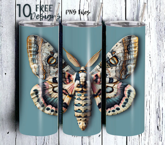 Moth 20 oz Skinny Tumbler Sublimation Design - PNG Instant  - DIGITAL DOWNLOAD