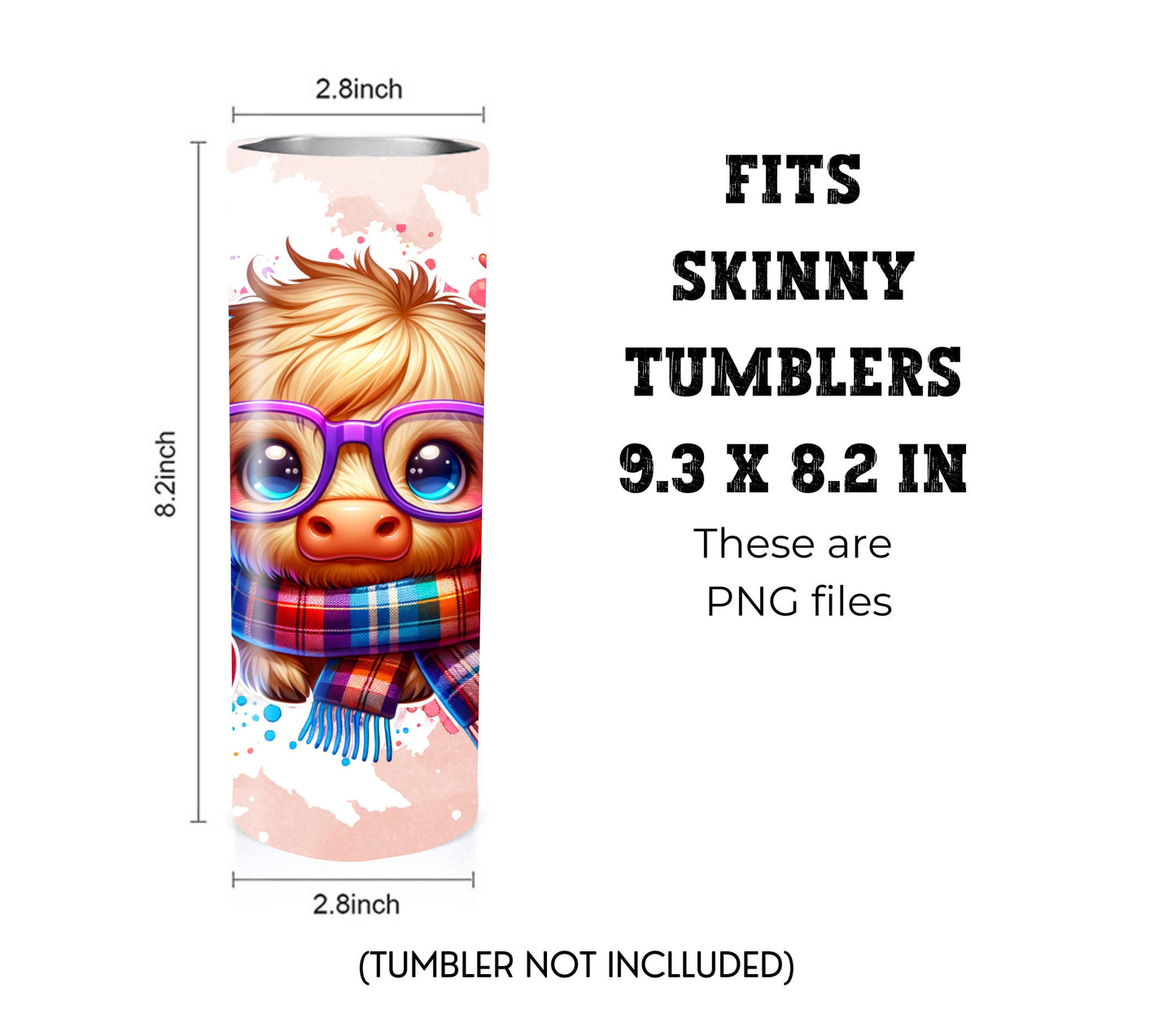 Highland Cow Hearts 20 oz Skinny Tumbler Sublimation Design - PNG Instant  - DIGITAL DOWNLOAD