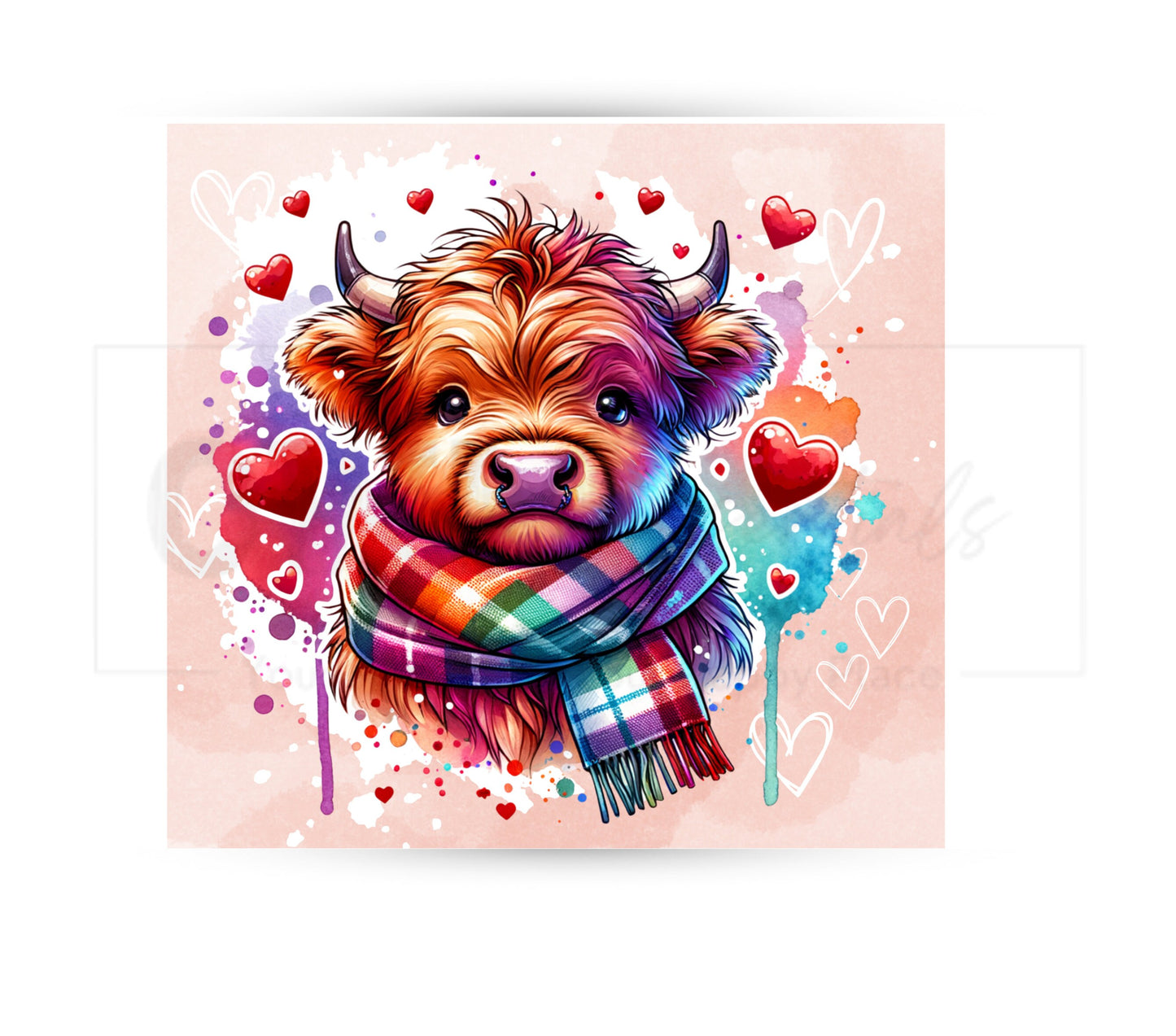 Highland Cow Hearts 20 oz Skinny Tumbler Sublimation Design - PNG Instant  - DIGITAL DOWNLOAD