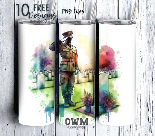 Memorial/Veterans Day 20 oz Skinny Tumbler Sublimation Design - PNG Instant  - DIGITAL DOWNLOAD