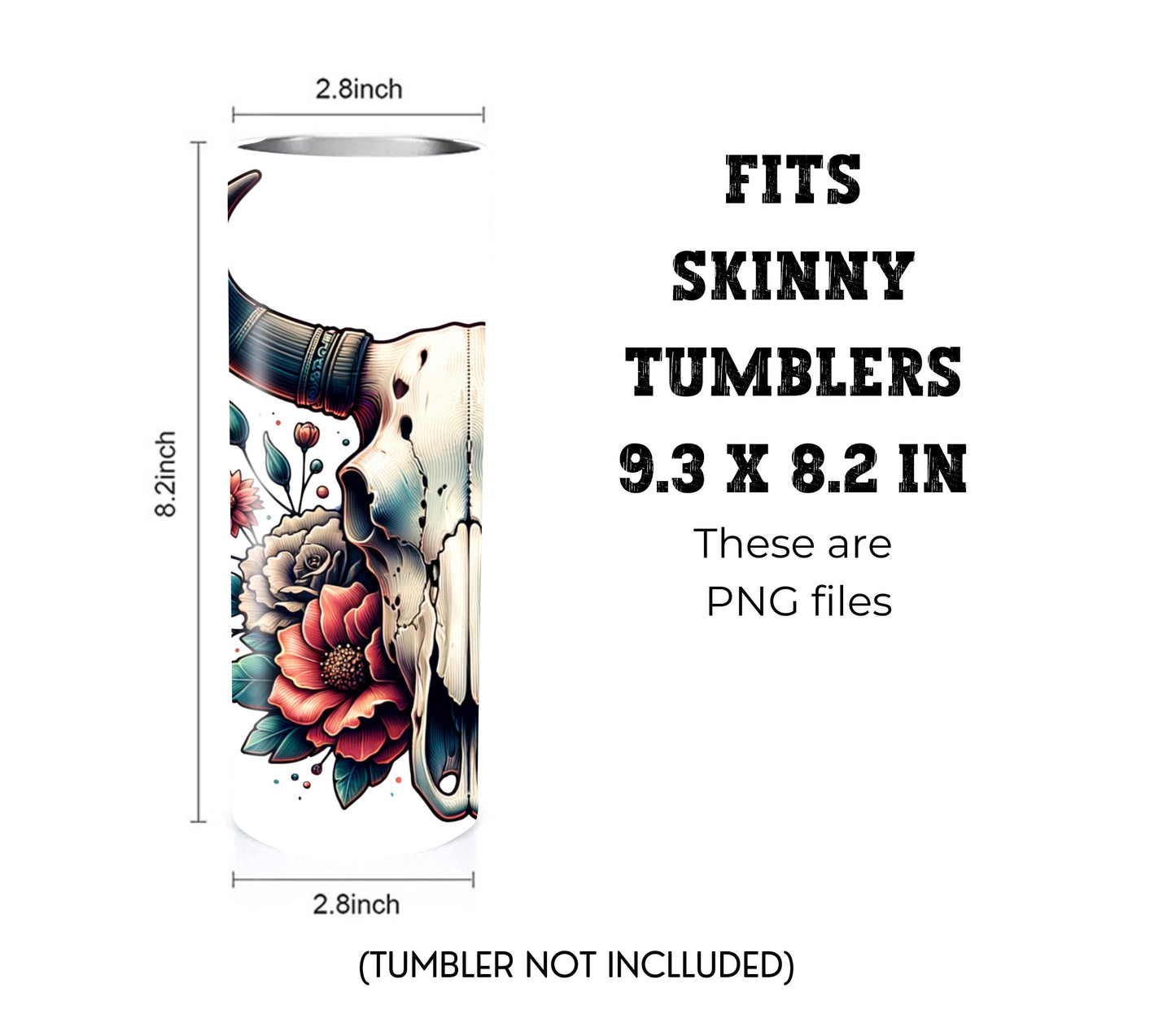 Boho Cow Skull 20 oz Skinny Tumbler Sublimation Design - PNG Instant  - DIGITAL DOWNLOAD