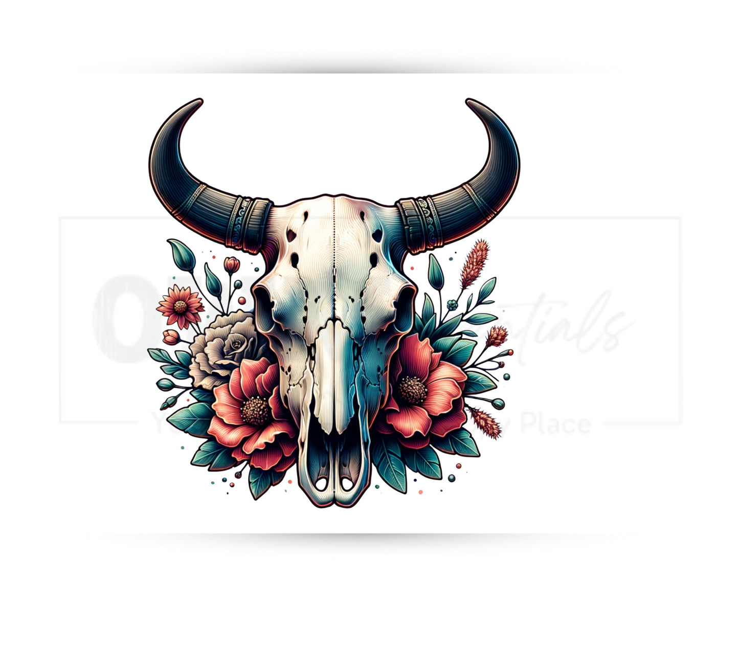 Boho Cow Skull 20 oz Skinny Tumbler Sublimation Design - PNG Instant  - DIGITAL DOWNLOAD