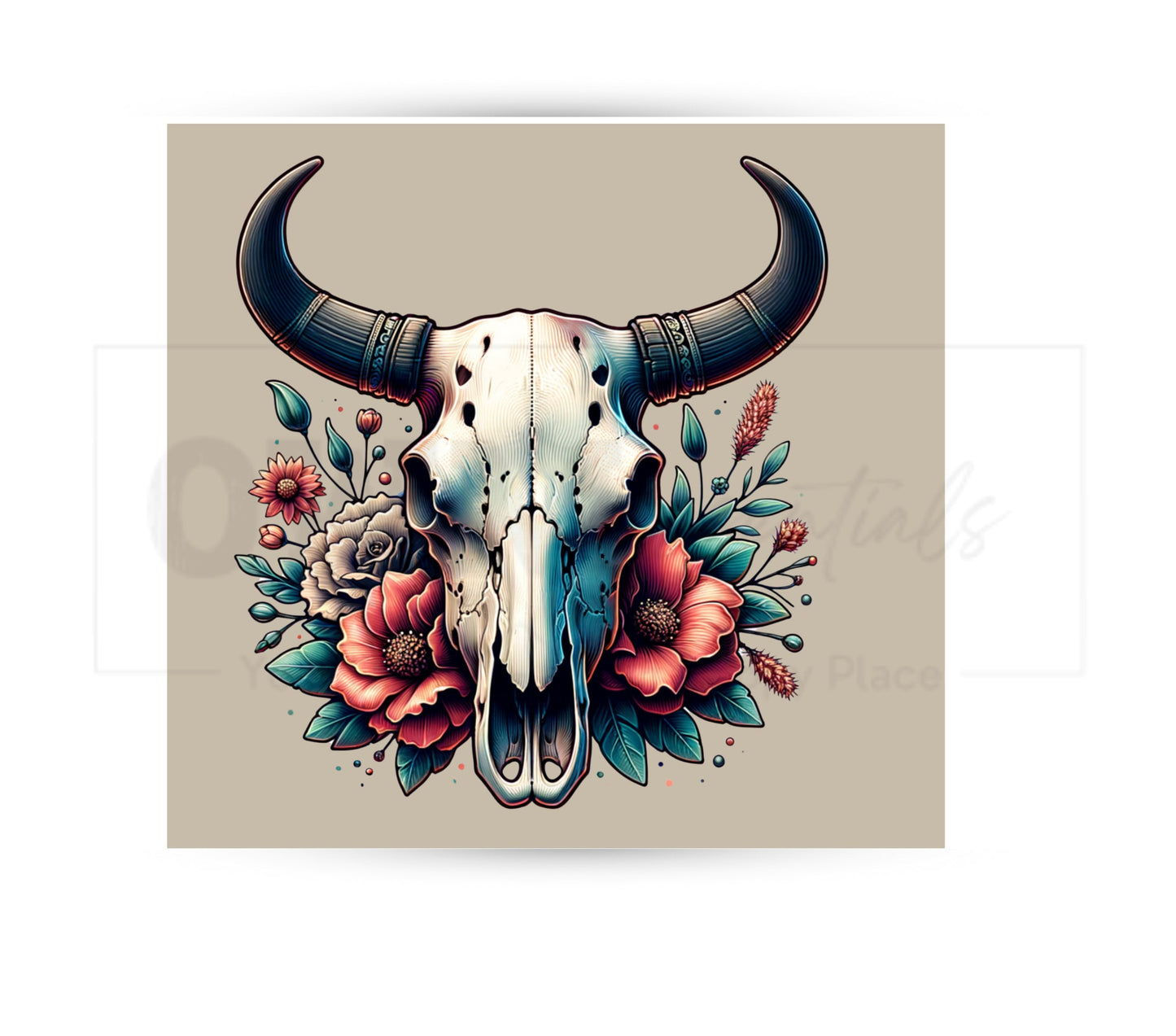 Boho Cow Skull 20 oz Skinny Tumbler Sublimation Design - PNG Instant  - DIGITAL DOWNLOAD