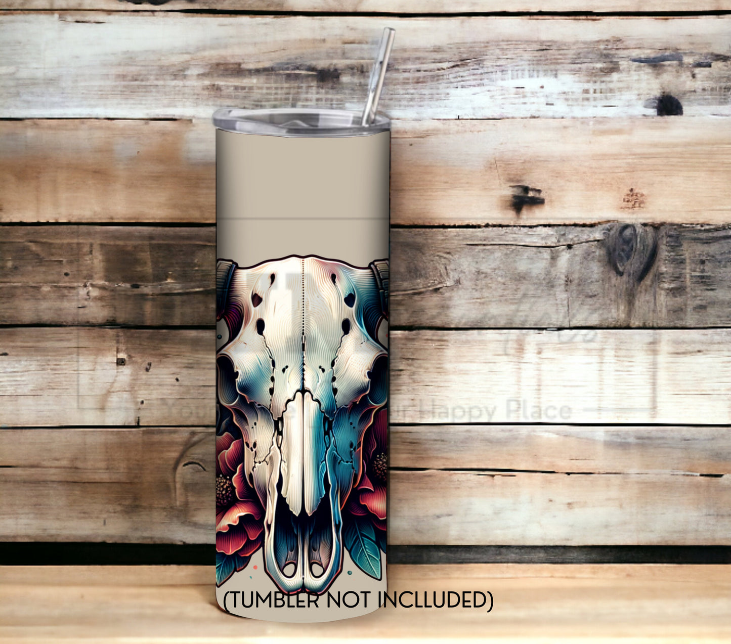 Boho Cow Skull 20 oz Skinny Tumbler Sublimation Design - PNG Instant  - DIGITAL DOWNLOAD