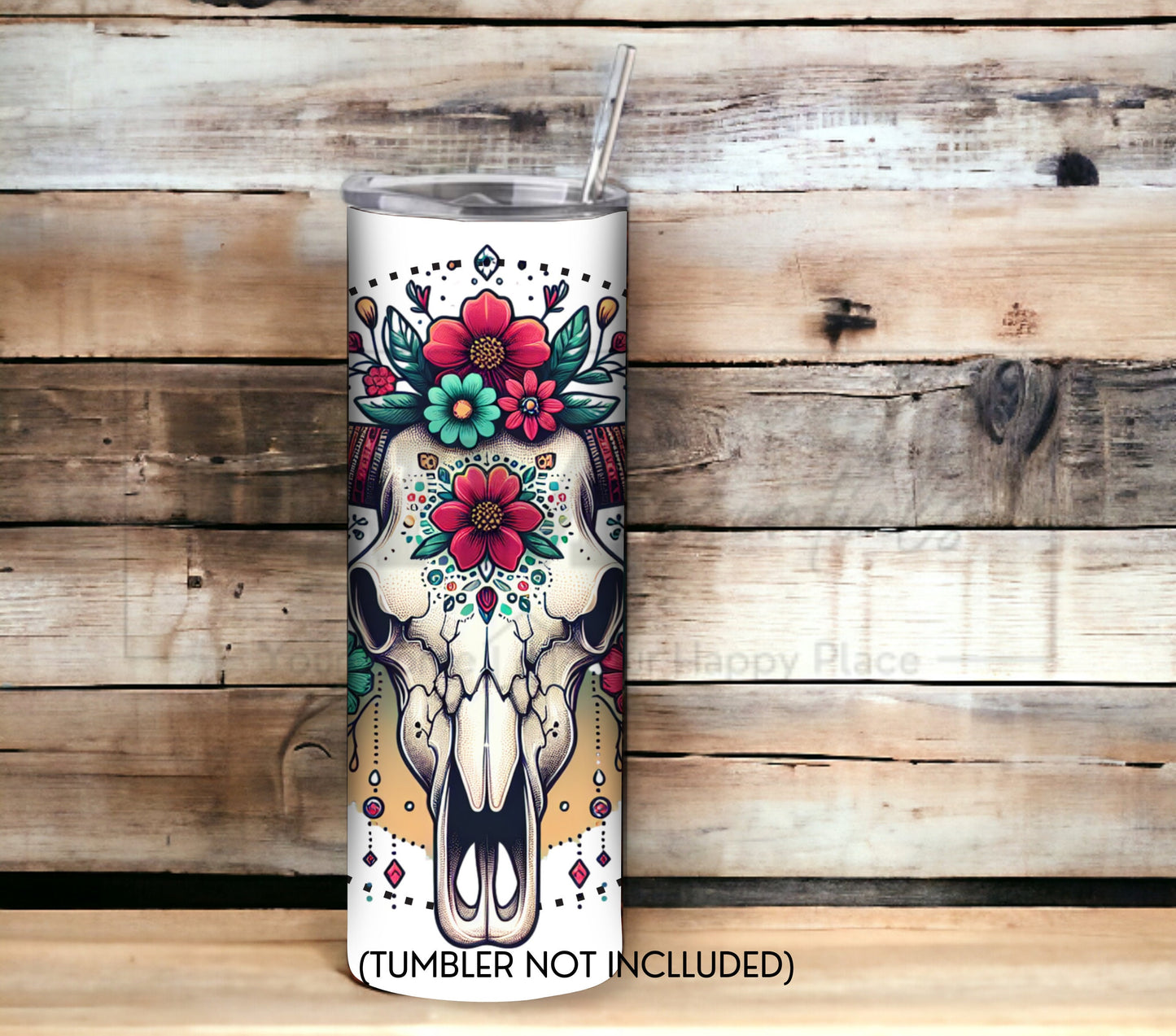 Boho Cow Skull 20 oz Skinny Tumbler Sublimation Design - PNG Instant  - DIGITAL DOWNLOAD