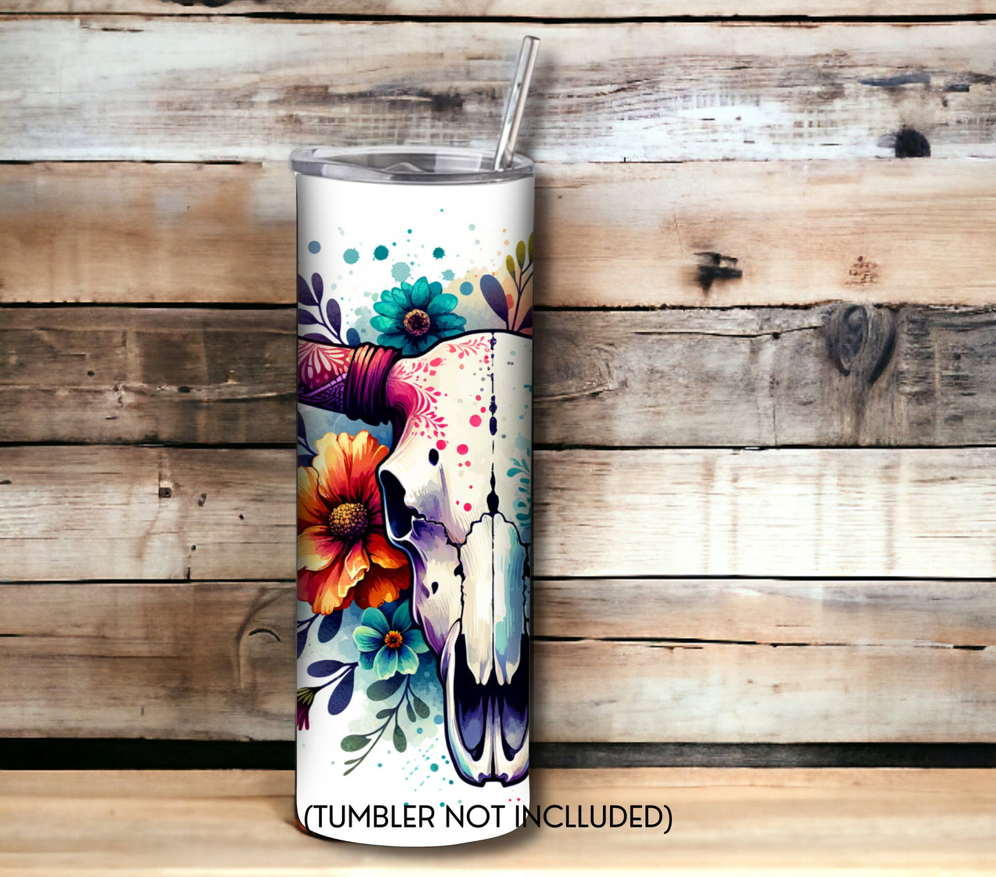 Boho Cow Skull 20 oz Skinny Tumbler Sublimation Design - PNG Instant  - DIGITAL DOWNLOAD