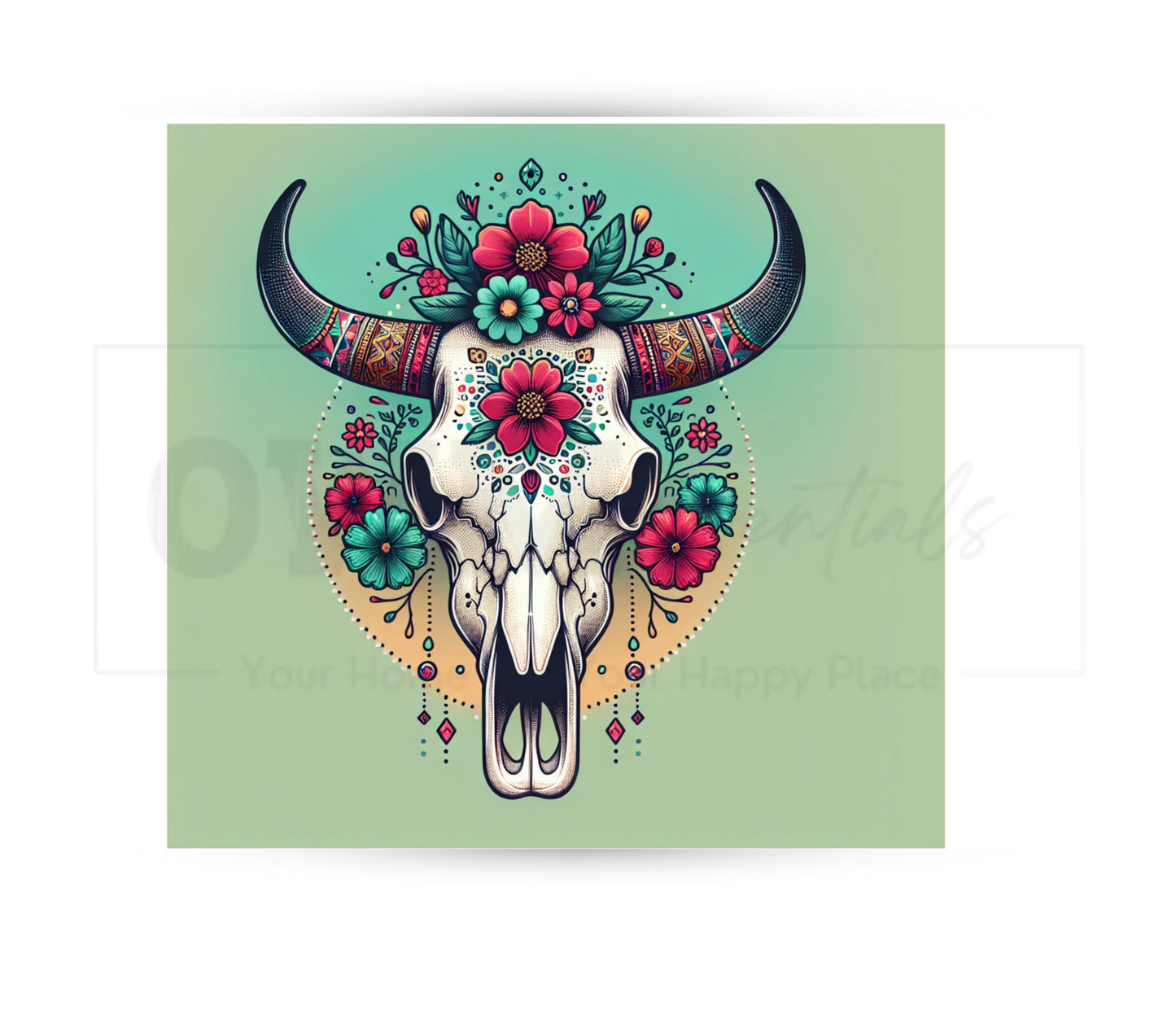 Boho Cow Skull 20 oz Skinny Tumbler Sublimation Design - PNG Instant  - DIGITAL DOWNLOAD