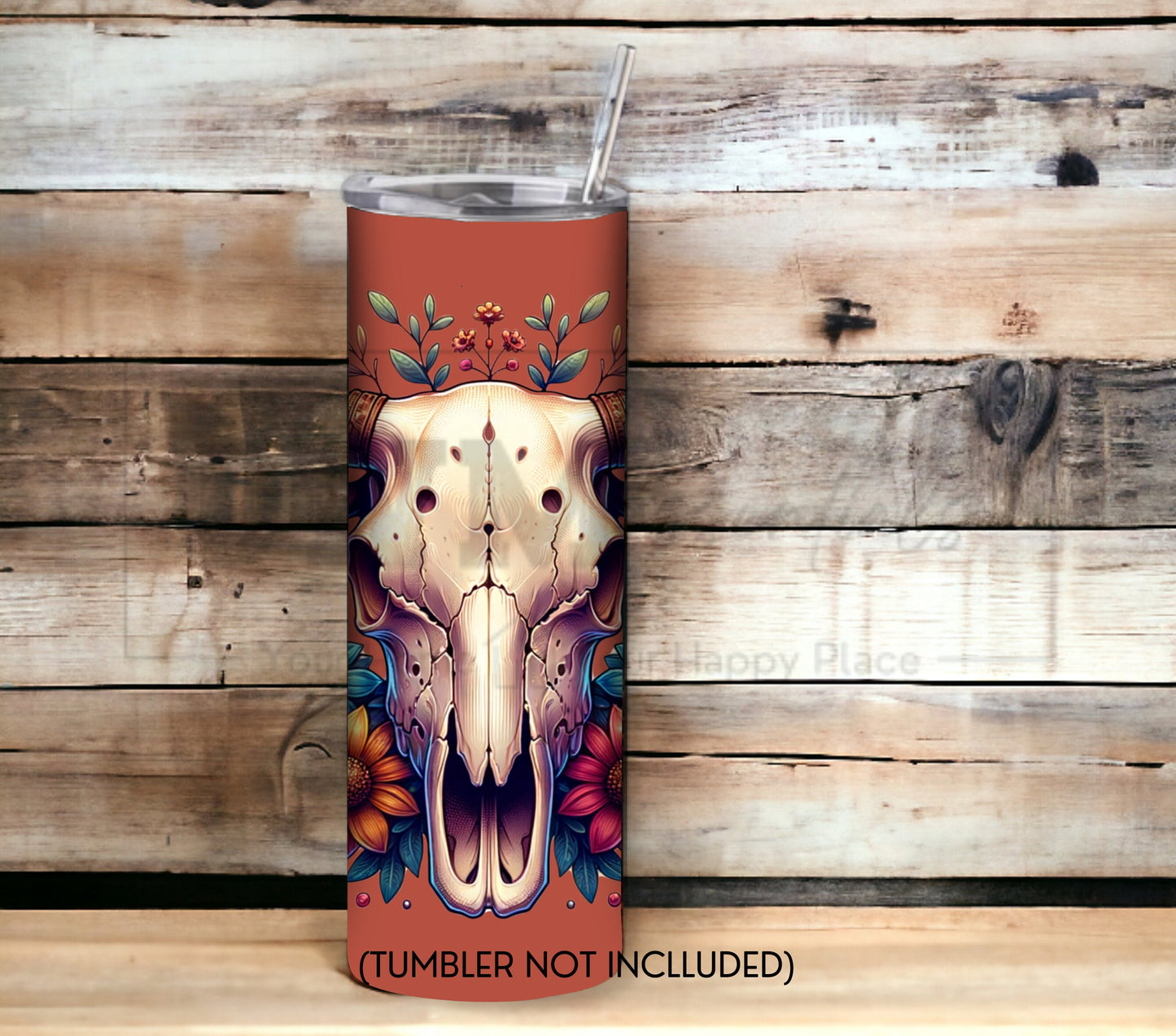Boho Cow Skull 20 oz Skinny Tumbler Sublimation Design - PNG Instant  - DIGITAL DOWNLOAD