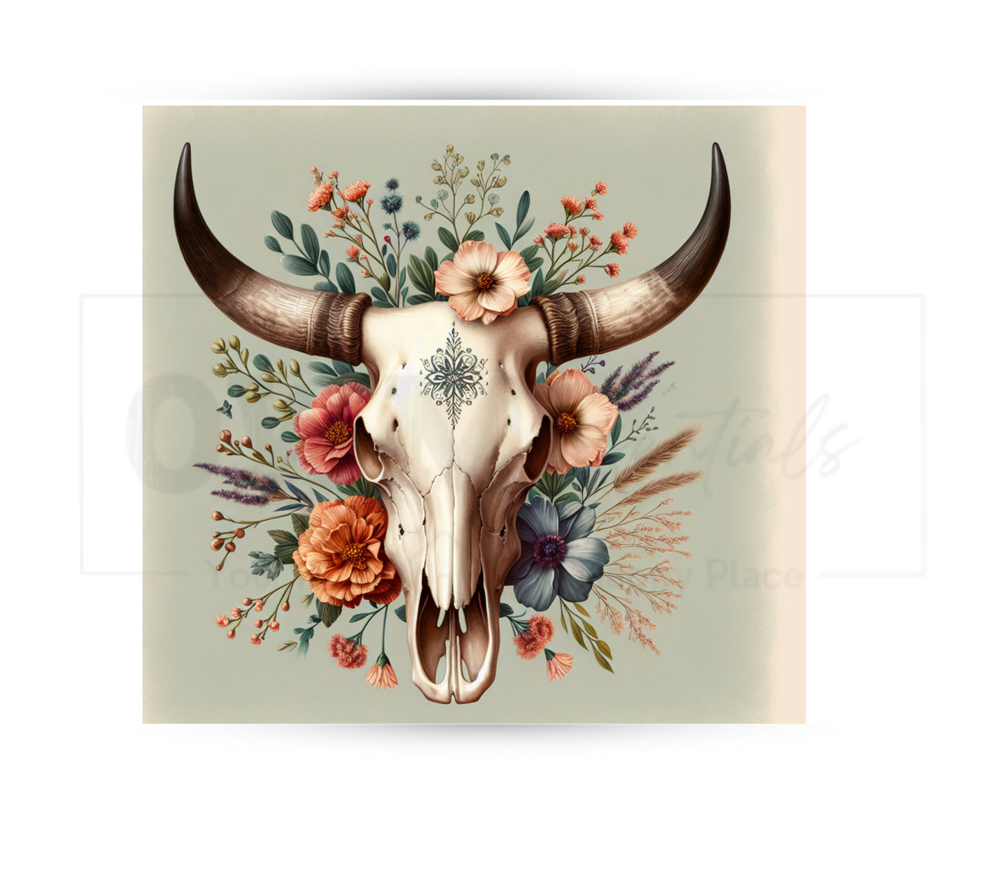 Boho Cow Skull 20 oz Skinny Tumbler Sublimation Design - PNG Instant  - DIGITAL DOWNLOAD