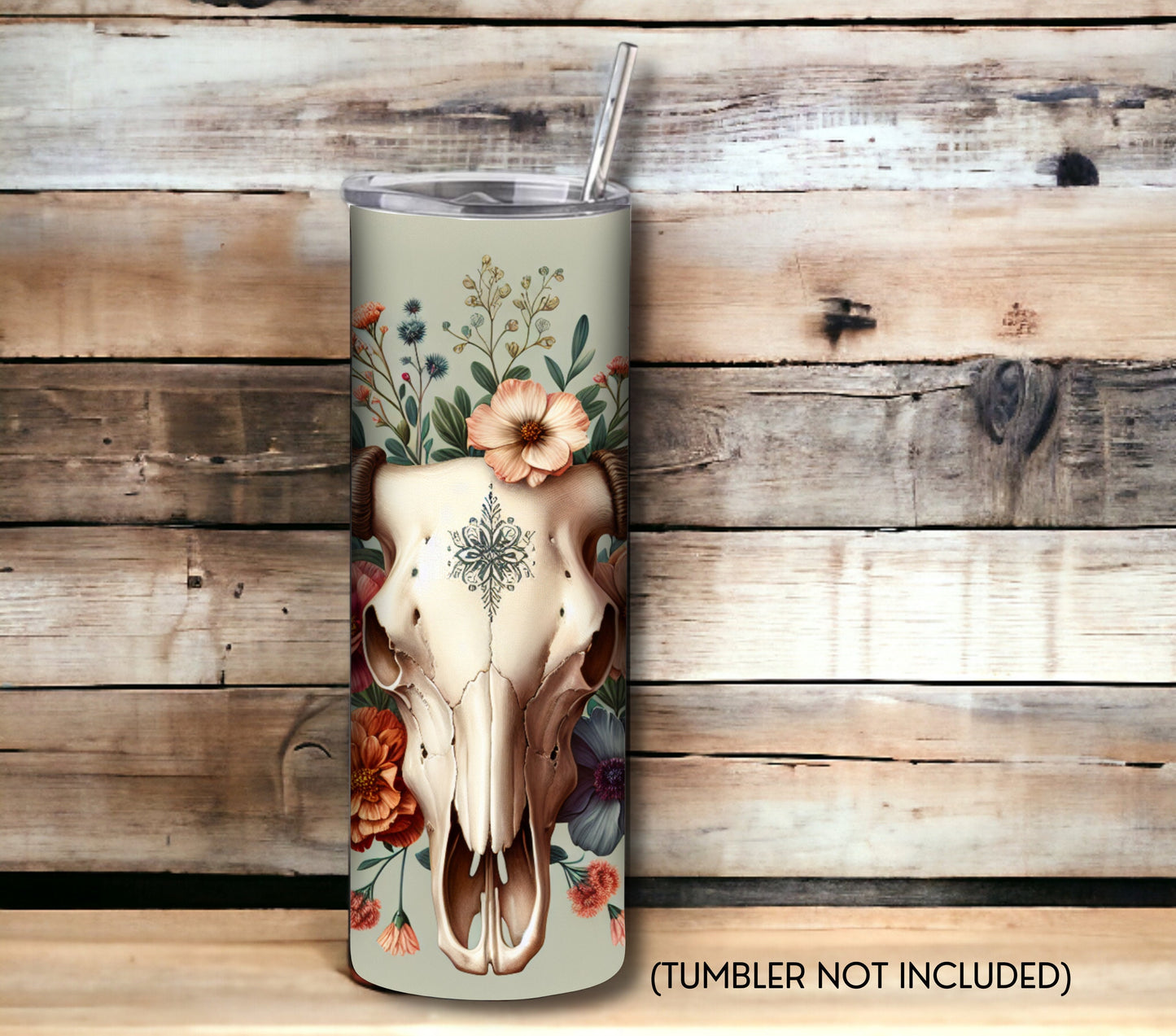 Boho Cow Skull 20 oz Skinny Tumbler Sublimation Design - PNG Instant  - DIGITAL DOWNLOAD