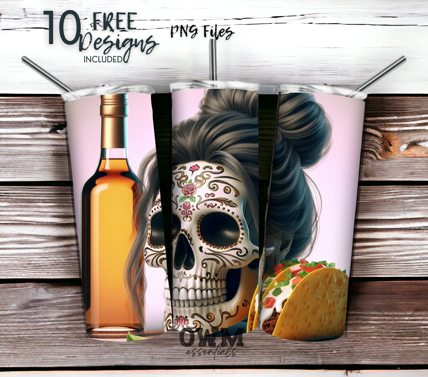 Tacos and Tequila Cinco De Mayo 20 oz Skinny Tumbler Sublimation Design - PNG Instant  - DIGITAL DOWNLOAD