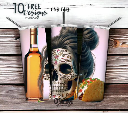 Tacos and Tequila Cinco De Mayo 20 oz Skinny Tumbler Sublimation Design - PNG Instant  - DIGITAL DOWNLOAD