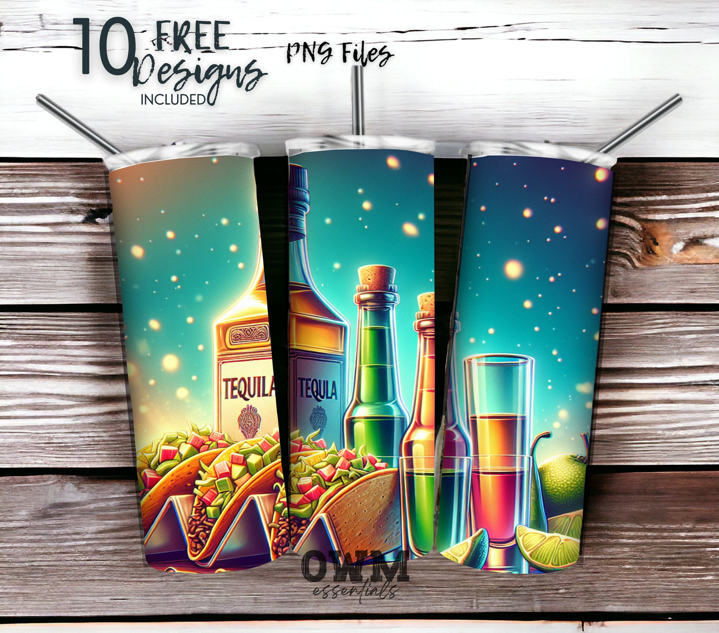 Tacos and Tequila Cinco De Mayo 20 oz Skinny Tumbler Sublimation Design - PNG Instant  - DIGITAL DOWNLOAD