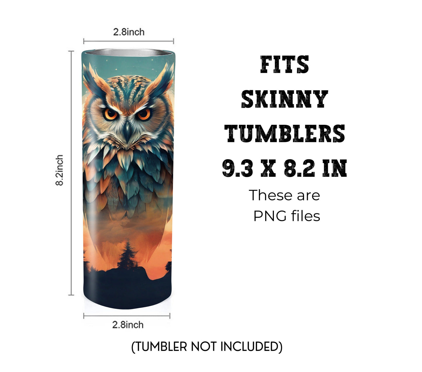 Owl 20 oz Skinny Tumbler Sublimation Design - PNG Instant  - DIGITAL DOWNLOAD