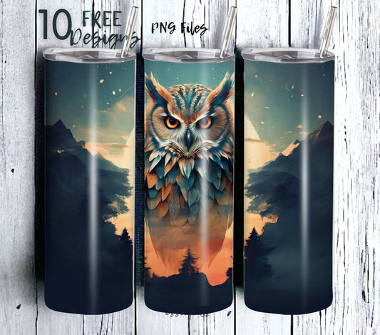 majestic owl in a forest, colorful, sublimation design