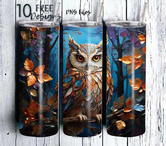 Owl 20 oz Skinny Tumbler Sublimation Design - PNG Instant  - DIGITAL DOWNLOAD
