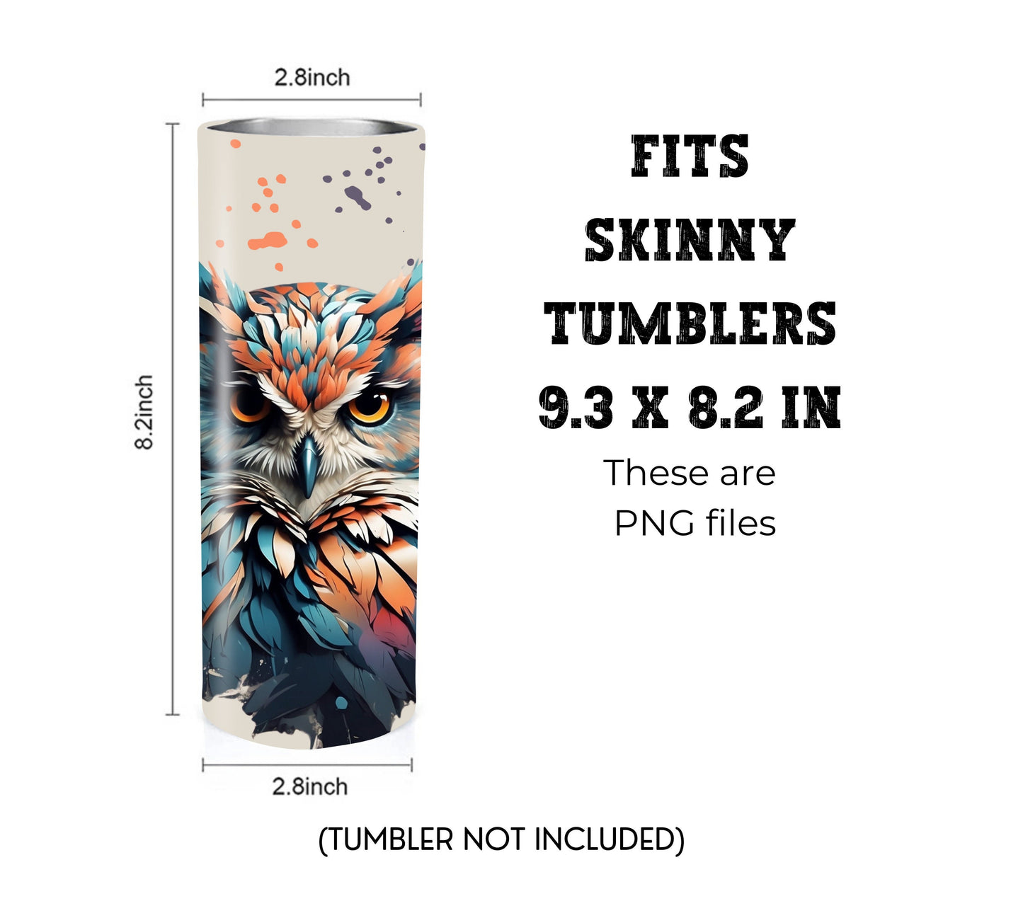 Colorful Owl 20 oz Skinny Tumbler Sublimation Design - PNG Instant  - DIGITAL DOWNLOAD