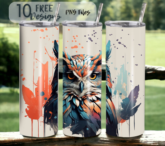 Colorful owl, sublimation tumbler design, woodland creature